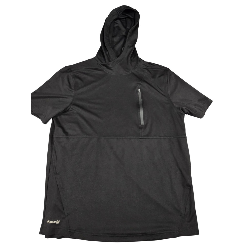 Russell Shirt Mens Large Black Training Fit Dri-Power 360 Hooded Athletic Tee
